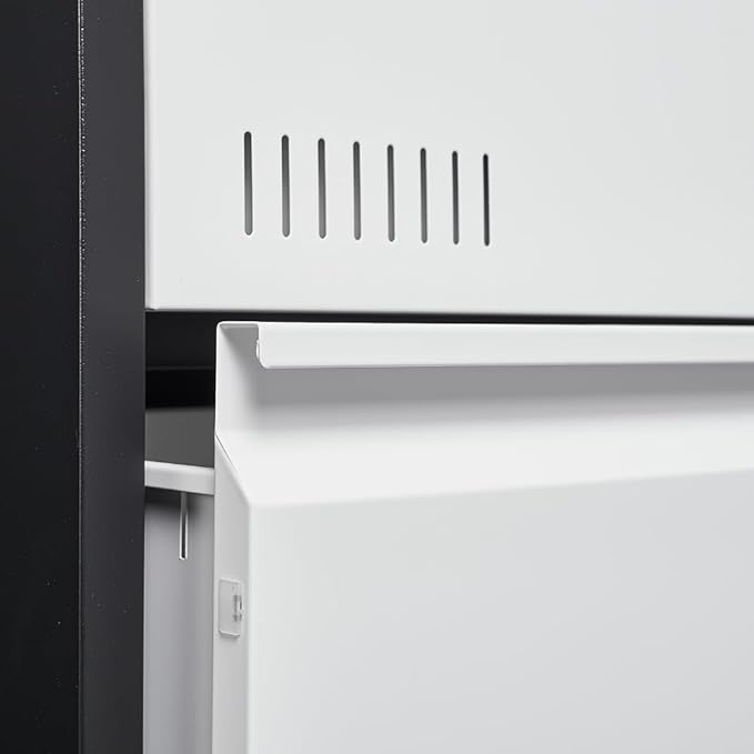 2 Drawer Metal Lateral Lock and Card Holder,Office Vertical Files Storage Cabinets w/Heavy 3 Section Slide Rail & Breathable Holes,for Legal/Letter/A4,Black+White - LeafyLoom