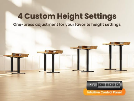ErGear Electric Standing Desk with Drawers, 48″ x 24″ Gaming Desk with Monitor Stand, C-Clamp Mount Compatible, Home Office Height-Adjustable Desk with Storage Shelf, 4 Preset Heights, Vintage Brown - LeafyLoom