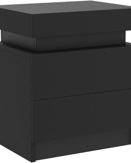 HOMMPA LED Nightstand Black Nightstand with Led Lights Modern Night Stand with 2 High Gloss Drawers Led Bedside Table Smart Nightstand for Bedroom 20.5” Tall - LeafyLoom