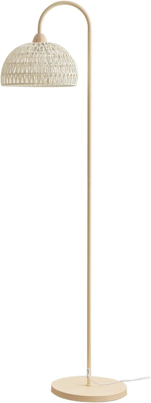 Boho Rattan floor lamp with Natural Rattan Shade, Rustic Arc Standing Lamp for Coastal, Beach or Bohemian Style Decor, E26 bulb, On/Off Footswitch Lamp for living room, Bedroom - LeafyLoom