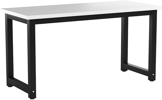 Tribesigns Computer Desk, 55 inch Large Office Desk Computer Table Study Writing Desk for Home Office, White + Black Leg - LeafyLoom