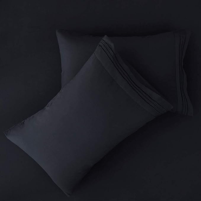 SONORO KATE Bed Sheet Set Super Soft Microfiber 1800 Thread Count Luxury Egyptian Sheets 18-Inch Deep Pocket，Wrinkle and Hypoallergenic-6 Piece (Black, California King-6 Piece) - LeafyLoom