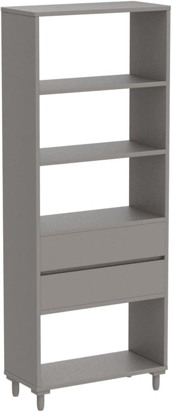 IOTXY Floorstanding Wooden Bookcase with Legs - 67" Tall Open Shelves Cube Billy Bookshelf with Drawers for Home and Office, Grey - LeafyLoom