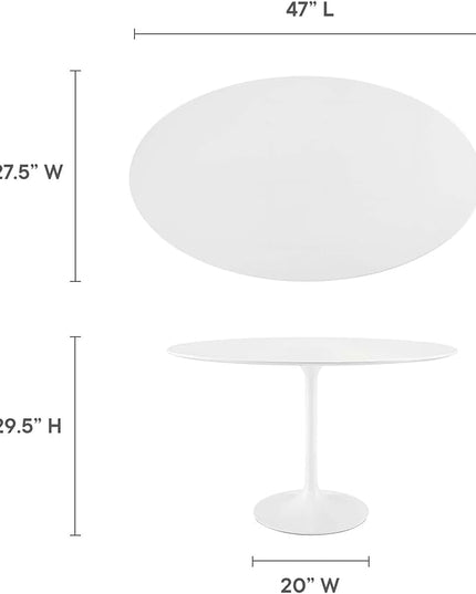 Modway Lippa 48" Mid-Century Modern Dining Table with Oval Top and Pedestal Base in White - LeafyLoom