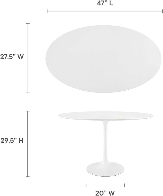 Modway Lippa 48" Mid-Century Modern Dining Table with Oval Top and Pedestal Base in White - LeafyLoom