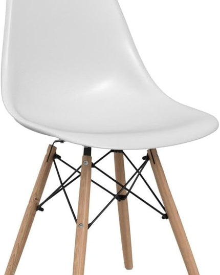 CangLong Modern Mid-Century Dining Chair Shell Lounge Plastic Chair with Natural Wooden Legs for Kitchen, Dining, Bedroom, Living Room Side Chairs Set of 2, White - LeafyLoom