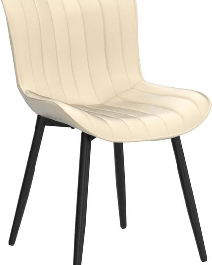 YOUNUOKE Beige Dining Chairs Set of 2 Upholstered Mid Century Kitchen Chairs Armless Faux Leather Modern Side Chair with Padded Backs Metal Legs for Living Room Bedrooms - LeafyLoom