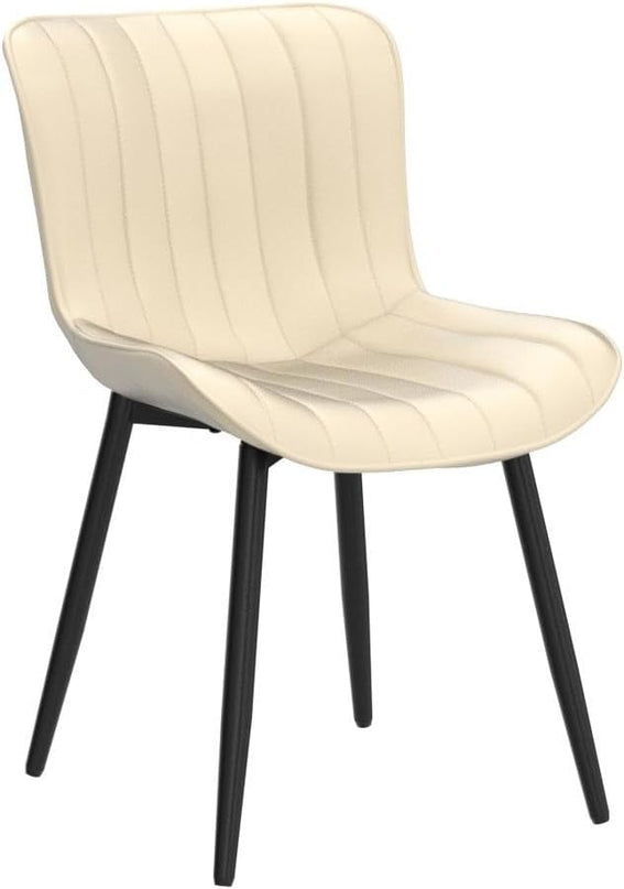 YOUNUOKE Beige Dining Chairs Set of 2 Upholstered Mid Century Kitchen Chairs Armless Faux Leather Modern Side Chair with Padded Backs Metal Legs for Living Room Bedrooms - LeafyLoom