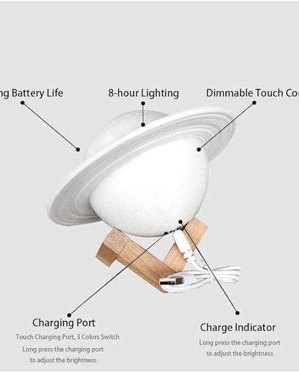 Saturn Lamp LED 3D PrintDecor Lamp Galaxy Planet Lampwith Stand/Remote Control/Touch/USB Rechargeable (8.6 inch 3 Colors),Valentines Day Gifts,Birthday Gifts - LeafyLoom