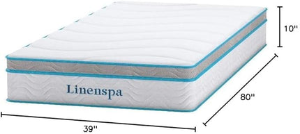 Linenspa 10 Inch Memory Foam and Spring Hybrid Mattress - Medium Feel - Bed in a Box - Quality Comfort and Adaptive Support - Breathable - Cooling - Perfect for a Guest Bedroom - Twin XL Size - LeafyLoom