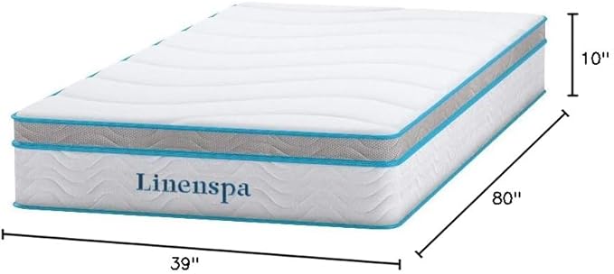 Linenspa 10 Inch Memory Foam and Spring Hybrid Mattress - Medium Feel - Bed in a Box - Quality Comfort and Adaptive Support - Breathable - Cooling - Perfect for a Guest Bedroom - Twin XL Size - LeafyLoom