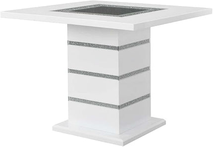 NicBex Dining Table Contemporary Kitchen Table Farmhouse Rustic Counter Height Table, Gray Velvet, Faux Crystal Diamonds &White High Gloss Finish Rectangular Dining Table, Easy Assembly, White - LeafyLoom
