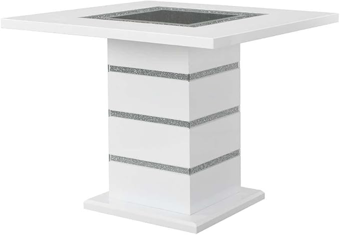 NicBex Dining Table Contemporary Kitchen Table Farmhouse Rustic Counter Height Table, Gray Velvet, Faux Crystal Diamonds &White High Gloss Finish Rectangular Dining Table, Easy Assembly, White - LeafyLoom