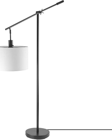 Globe Electric 67525 Avellino 66" Floor Lamp, Matte Black, White Linen Shade, Stepless Rotary Dimmer Switch on Socket - LeafyLoom