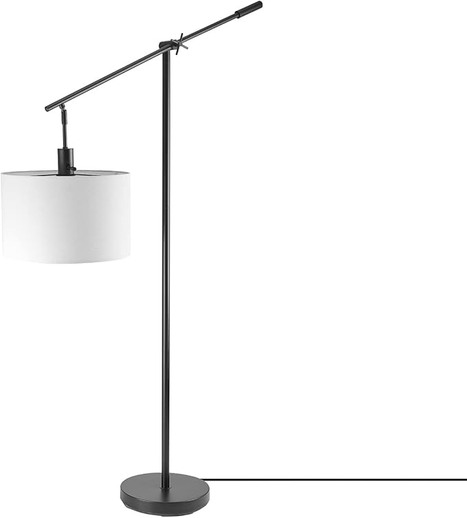 Globe Electric 67525 Avellino 66" Floor Lamp, Matte Black, White Linen Shade, Stepless Rotary Dimmer Switch on Socket - LeafyLoom