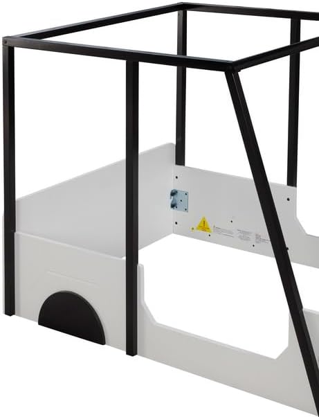 Toddler Twin Size Car Bed with Roof & Door,Wooden Car-Shaped Floor Bedframe W/Safety Guardrail,Racecar Design,Easy Assembly,Montessori Inspired Bedroom Furniture for Boys Kids Teens,Black - LeafyLoom