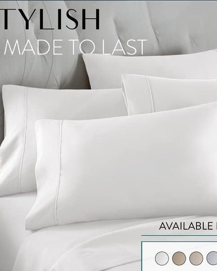 Danjor Linens Full Size Sheets Set - 6 Piece Set Including 4 Pillowcases- Deep Pockets - Breathable, Soft Bed Sheets - Wrinkle Free - Machine Washable - White Bed Sheets - 6 pc - LeafyLoom