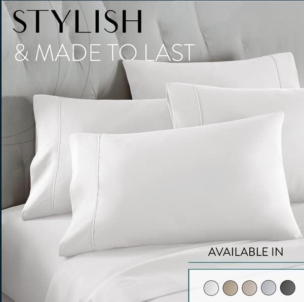 Danjor Linens Queen Sheet Set - 6 Piece Set including 4 Pillowcases - Deep Pockets - Breathable, Soft Bed Sheets - Wrinkle Free - Machine Washable - White Sheets for Queen Size Bed - 6 pc - LeafyLoom