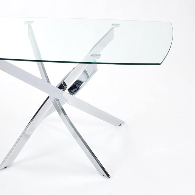 Uptown Club Glass Dining Table with Versatile Rectangular Designs, Tempered Surfaces, and Sturdy Bases for Modern Homes, Seats 4 to 8 People, Elegant Statement Piece, 51" x 32" Metallic - LeafyLoom