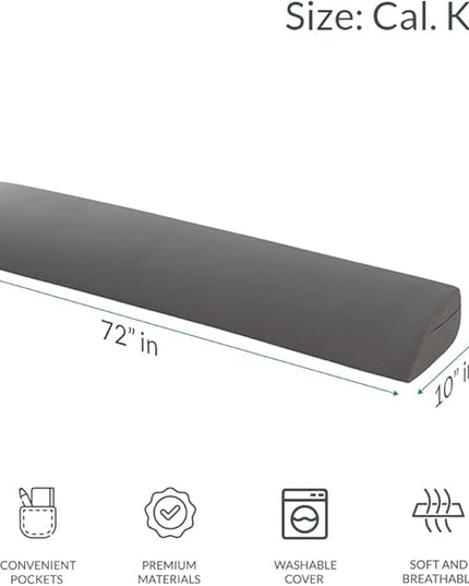 Hearth & Harbor Bed Wedge Pillow for Headboard, Bed Gap Filler Cal King Size with Side Pockets, Headboard Wedge Pillow for Sleeping, Triangle Mattress Gap Filler 72”x10” Pillow Wedge for Headboard Gap - LeafyLoom