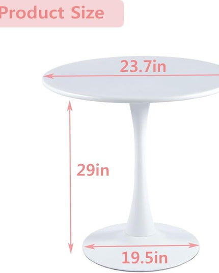 White Round Table Modern Dining Table, 24" Tulip Table Kitchen Table Small Dining Table for 2 People Coffee Table - LeafyLoom