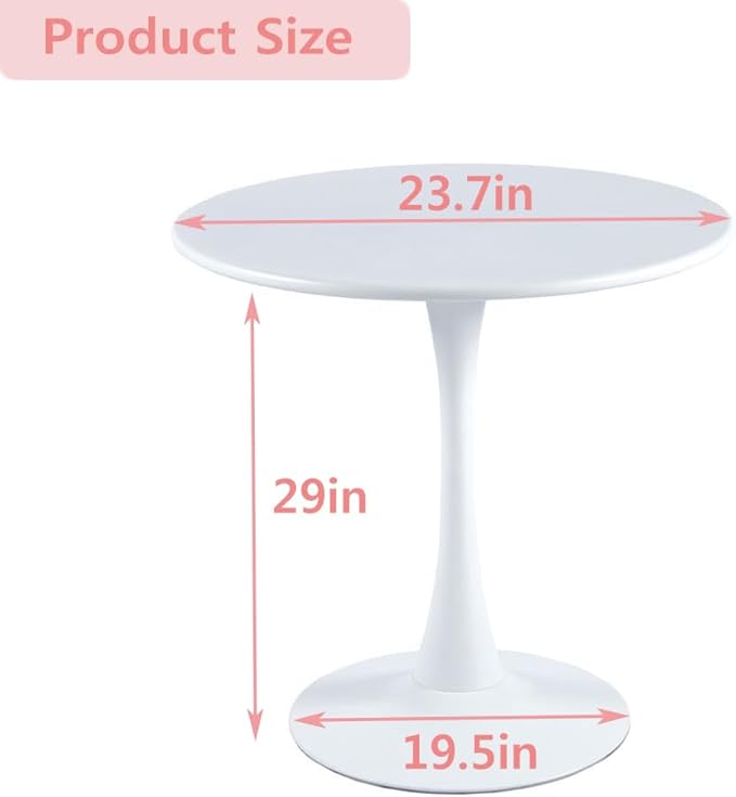 White Round Table Modern Dining Table, 24" Tulip Table Kitchen Table Small Dining Table for 2 People Coffee Table - LeafyLoom