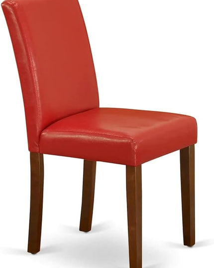 East West Furniture NOAB3-MAH-72 3 Piece Room Set Contains a Rectangle Wooden Table with Butterfly Leaf and 2 Firebrick Red Faux Leather Parsons Dining Chairs, 32x54 Inch - LeafyLoom
