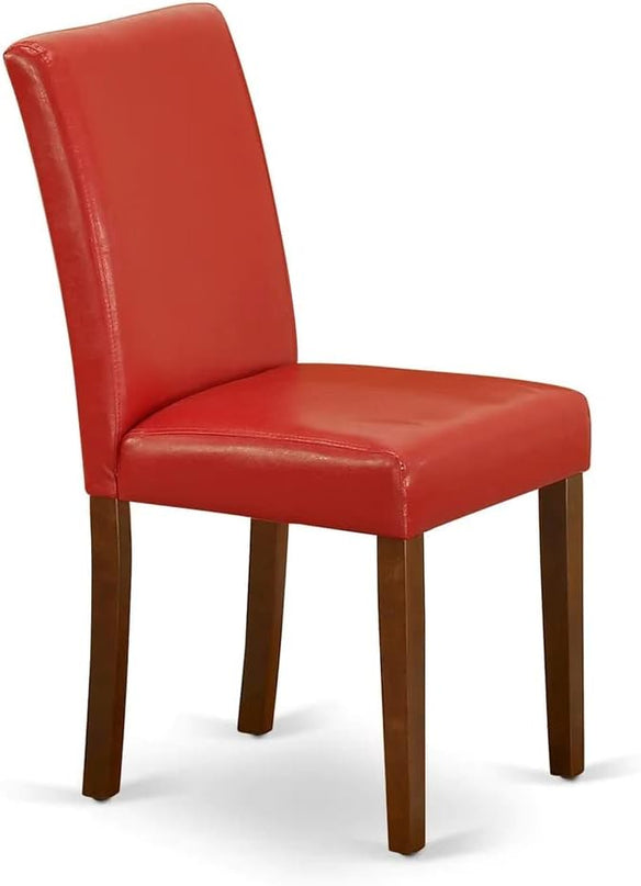 East West Furniture NOAB3-MAH-72 3 Piece Room Set Contains a Rectangle Wooden Table with Butterfly Leaf and 2 Firebrick Red Faux Leather Parsons Dining Chairs, 32x54 Inch - LeafyLoom