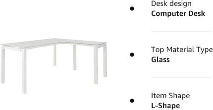 Signature Design by Ashley Baraga Contemporary Glass L-Shaped Home Office Desk, White - LeafyLoom