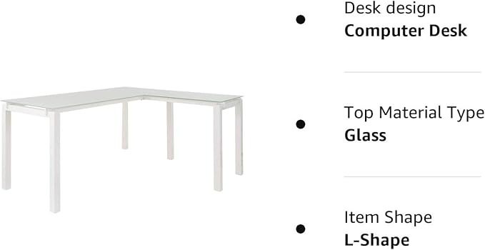 Signature Design by Ashley Baraga Contemporary Glass L-Shaped Home Office Desk, White - LeafyLoom