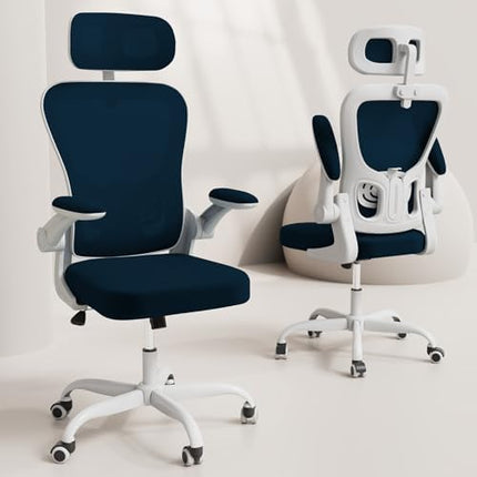 Ergonomic Office Chair, High Back Home Desk Chair with Adjustable Lumbar Support and Headrest, Breathable Mesh Swivel Task Chair, Executive Computer Chair White, 1 Pack - LeafyLoom