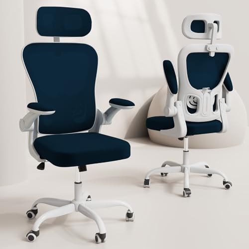 Ergonomic Office Chair, High Back Home Desk Chair with Adjustable Lumbar Support and Headrest, Breathable Mesh Swivel Task Chair, Executive Computer Chair White, 1 Pack - LeafyLoom
