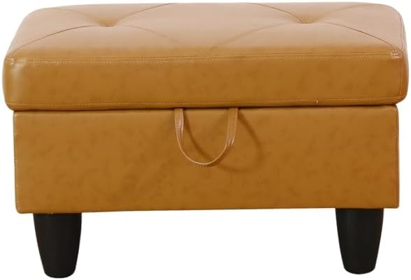 L-Shaped Sectional Couches with 66.5'' Chaise Lounge & Storage Ottoman Modular Room Sofas for Home Office Apartment, Large Living Furniture, 97'' Right Hand Facing, Ginger Faux Leather - LeafyLoom