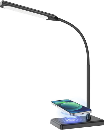 KEXIN LED Desk Touch Lamp with Wireless Charging & USB Charging Table Lamp 5 Color Modes 6 Brightness Levels Eye-Caring Gooseneck Desk Lamp for Home Office with Memory Function 1h Timer Bedside Lamp - LeafyLoom