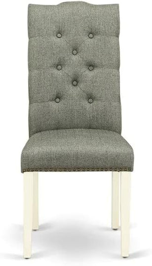 East West Furniture HBEL5-LWH-07 Hartland 5 Piece Kitchen Set Includes a Round Room Table with Pedestal and 4 Gray Linen Fabric Parson Dining Chairs, 42x42 Inch - LeafyLoom