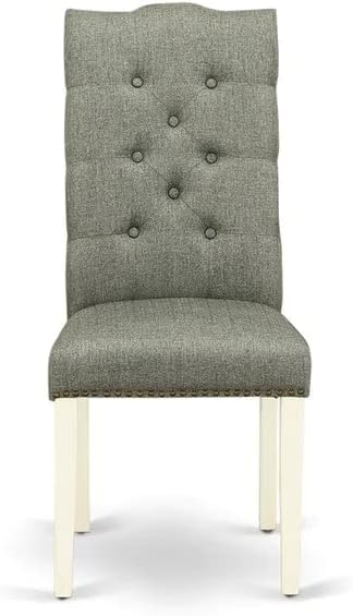 East West Furniture HBEL5-LWH-07 Hartland 5 Piece Kitchen Set Includes a Round Room Table with Pedestal and 4 Gray Linen Fabric Parson Dining Chairs, 42x42 Inch - LeafyLoom