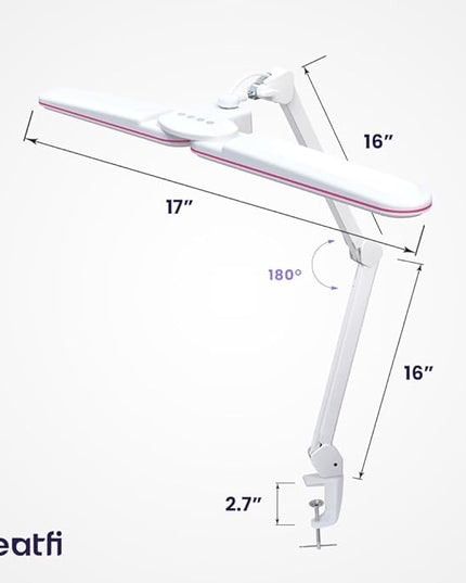 Neatfi Elite HD XL Task Lamp, 3 Light Modes, 90PCS SMD LED, Super Bright Desk Lamp, Eye-Caring LED Lamp, Non-Polar Dimming, Adjustable Brightness Levels (CCT with Clamp, Pink Ring, 17 Inches) - LeafyLoom