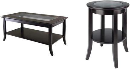 Winsome Genoa Rectangular Coffee Table with Glass Top and Shelf & Wood Genoa Occasional Table, Espresso - LeafyLoom