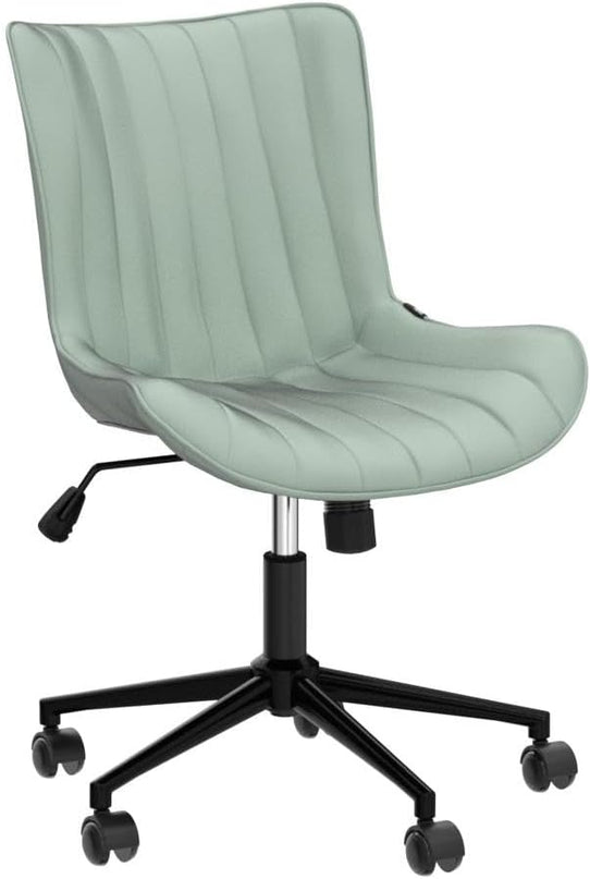 YOUNIKE Armless Office Chair Swivel Desk Chair, Upholstered Leather Computer Gaming Chair with Wheels, Adjustable Modern Rolling Task Chair Mid Back, Mint Green - LeafyLoom