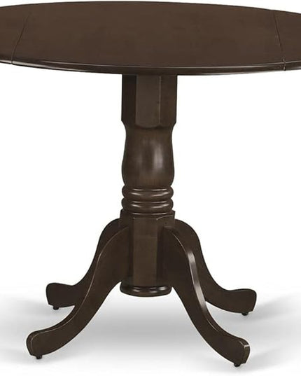 East West Furniture Dublin 3 Piece Kitchen Set Contains a Round Dining Room Table with Dropleaf and 2 Linen Fabric Upholstered Chairs, 42x42 Inch, DLVA3-ESP-C - LeafyLoom