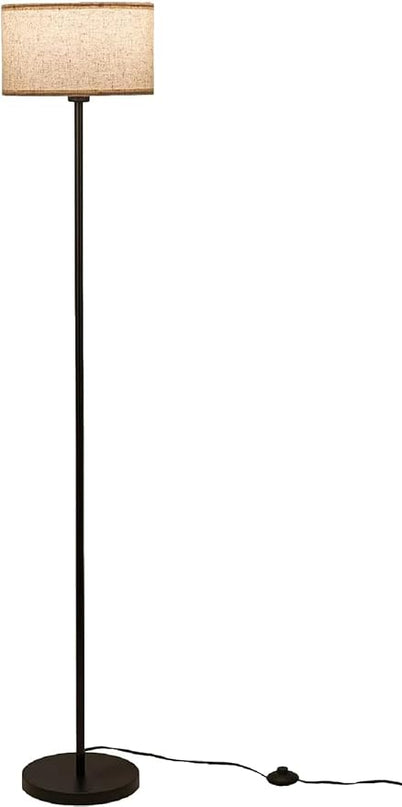 Modern Simple Floor Lamp Design with White Shade, Foot Pedal Switch, Minimalism floor Lamp for Living Room Bedroom Office Dining Room Kitchen, Black Pole Lamp (with Bulb) - LeafyLoom