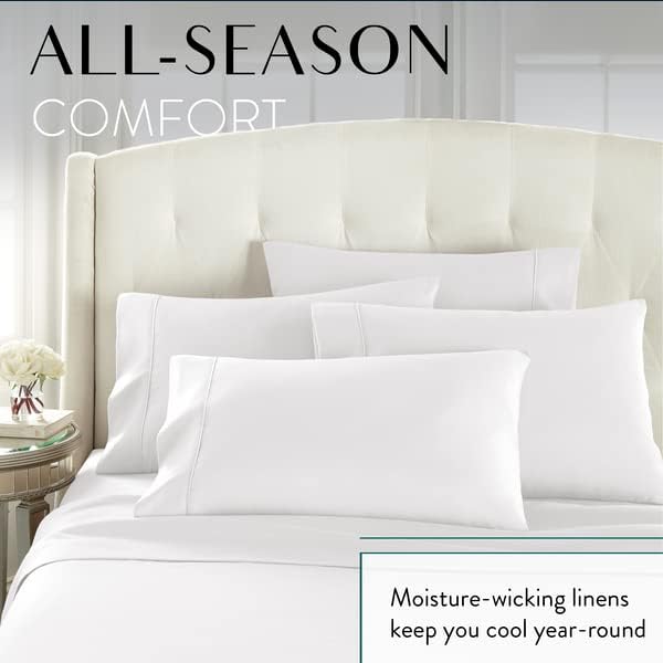 Danjor Linens Queen Sheet Set - 6 Piece Set including 4 Pillowcases - Deep Pockets - Breathable, Soft Bed Sheets - Wrinkle Free - Machine Washable - White Sheets for Queen Size Bed - 6 pc - LeafyLoom
