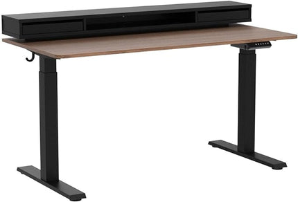 FEZIBO 55 x 24 Inch Height Adjustable Electric Standing Desk with Double Drawers, Stand Up Desk with LED Strips, Sit Stand Desk with Monitor Stand, Blcak Walnut - LeafyLoom