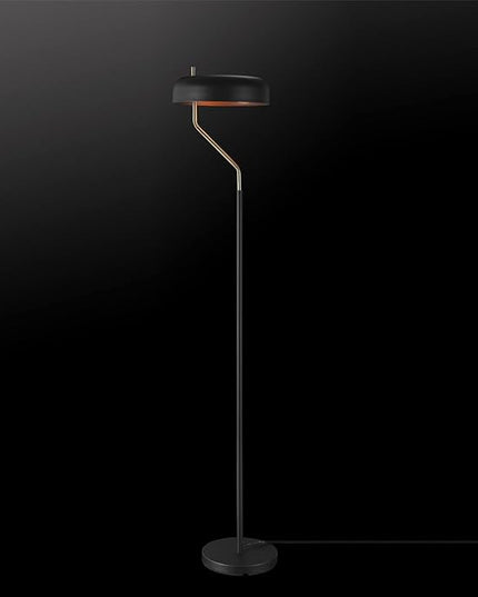 Globe Electric 67506 Powell 63" Floor Lamp, Matte Black, Antique Brass Accent, Stepless Rotary Dimmer Switch on Socket - LeafyLoom