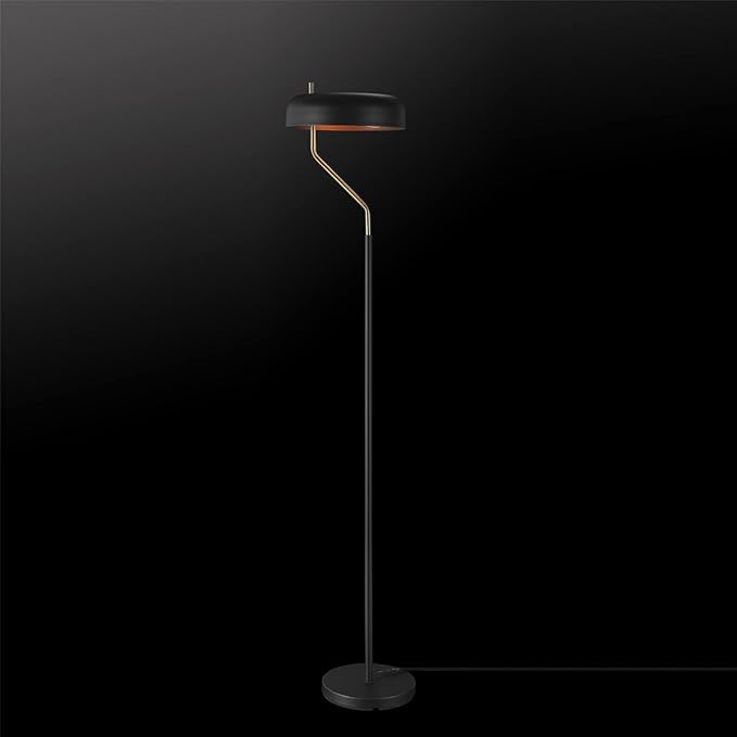 Globe Electric 67506 Powell 63" Floor Lamp, Matte Black, Antique Brass Accent, Stepless Rotary Dimmer Switch on Socket - LeafyLoom