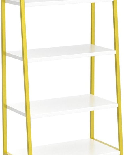 IOTXY 4 Tier Open Bookshelf - Steel and Wood Display Stand, 50CM Width Floor-Standing Bookcase, Gold - LeafyLoom
