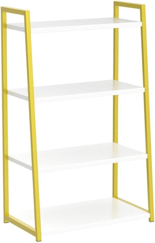 IOTXY 4 Tier Open Bookshelf - Steel and Wood Display Stand, 50CM Width Floor-Standing Bookcase, Gold - LeafyLoom