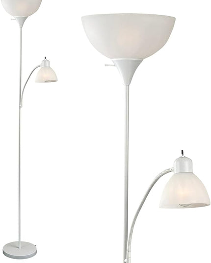 LIGHTACCENTS White Floor Lamp with Opal White Cone Shade – Standing Lamps, Torch Floor Lamps for Living Room, Bedroom – Torchiere, Pole, Super Bright, Corner Lamp (White Finish) - LeafyLoom
