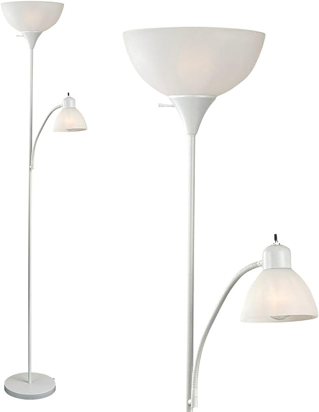 LIGHTACCENTS White Floor Lamp with Opal White Cone Shade – Standing Lamps, Torch Floor Lamps for Living Room, Bedroom – Torchiere, Pole, Super Bright, Corner Lamp (White Finish) - LeafyLoom