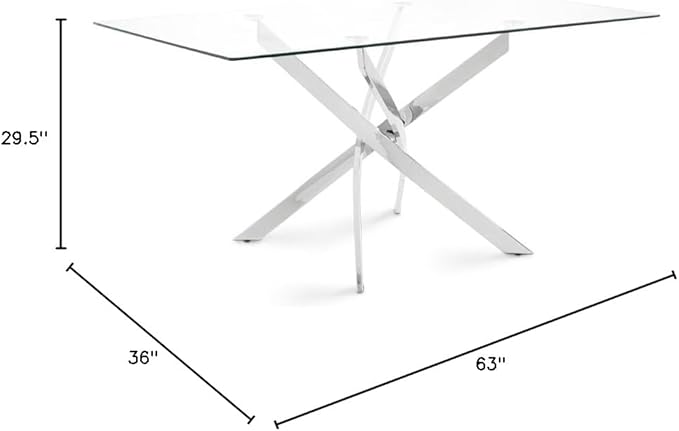 Uptown Club Glass Dining Table with Versatile Rectangular Designs, Tempered Surfaces, and Sturdy Bases for Modern Homes, Seats 4 to 8 People, Elegant Statement Piece, 63" x 36" Silver - LeafyLoom